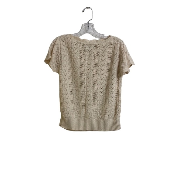 Kennith Too! Vintage Short Sleeve Knit Crochet Sweater Top Ivory Made USA Fall - Picture 1 of 7